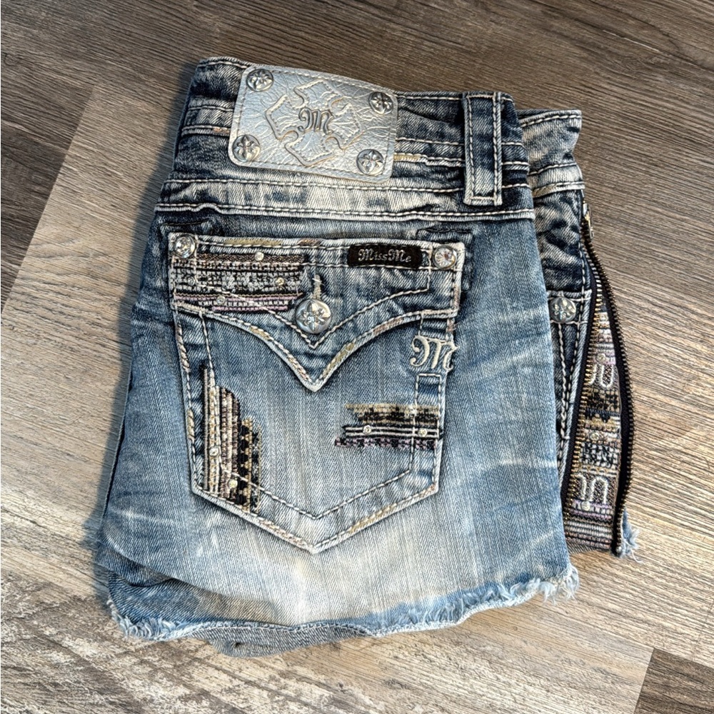 Miss Me Distressed Blue Jeans with Silver Accents